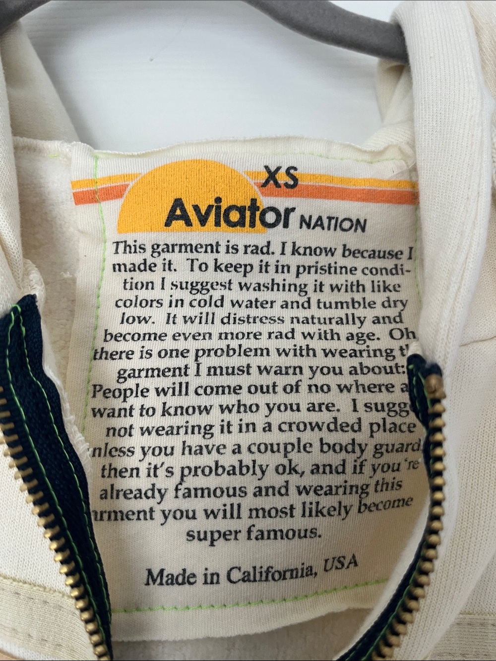 Aviator Nation Five Stripe Vintage White/Tan Zip Hoodie - Picture 2 of 7